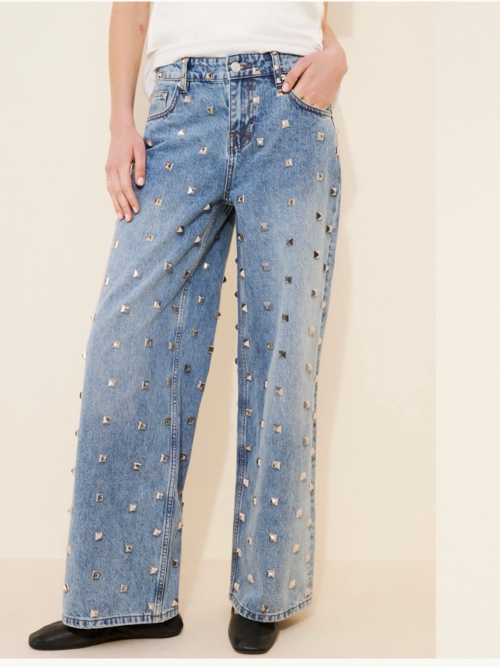 The Ragged Priest Light Blue Studded Wide-Leg Jeans 🔥 Size 25 - Picture 3 of 5